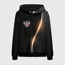 Толстовка-худи мужская Герб России и неоновая линия, цвет: 3D-черный