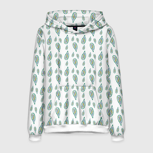 Мужская толстовка Белый с абстрактным зелёным рисунком / 3D-Белый – фото 1