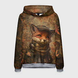 Толстовка-худи мужская Лисёнок в клетчатом шарфе, цвет: 3D-меланж