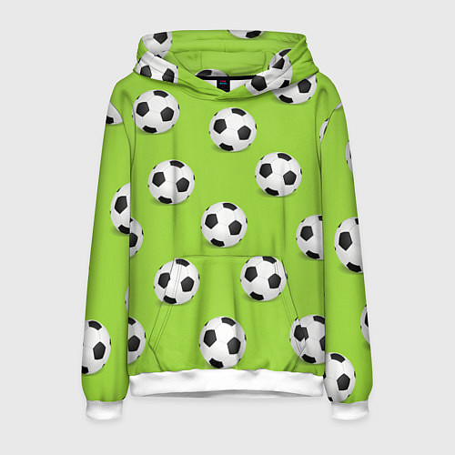 Мужская толстовка Футбольные мячи на зеленом / 3D-Белый – фото 1