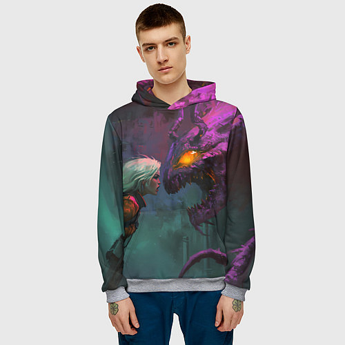 Мужская толстовка Цири и чудовище смотрят друг на друга / 3D-Меланж – фото 3