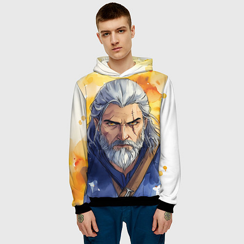 Мужская толстовка Ведьмак нарисованный красками / 3D-Черный – фото 3