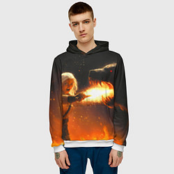 Толстовка-худи мужская Цири сражается с монстром медведем, цвет: 3D-белый — фото 2