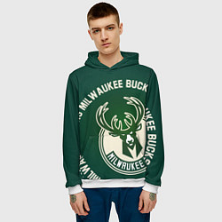Толстовка-худи мужская Milwaukee Bucks надпись, цвет: 3D-белый — фото 2