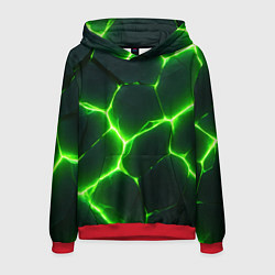 Толстовка-худи мужская Кислотный зеленый разлом, цвет: 3D-красный