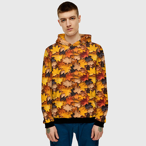 Мужская толстовка Камуфляж из кленовых листьев / 3D-Черный – фото 3