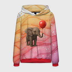 Толстовка-худи мужская Слоненок с красным воздушным шариком, цвет: 3D-красный