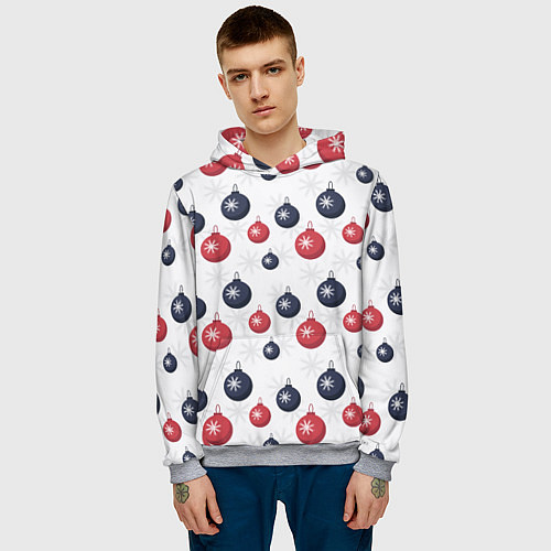 Мужская толстовка Синие и красные новогодние шары со снежинками / 3D-Меланж – фото 3