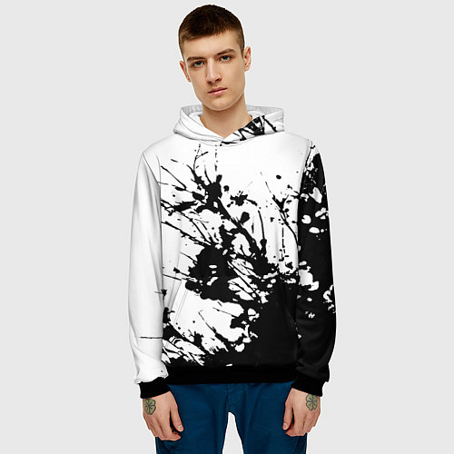 Мужская толстовка Чёрная взрывная краска на белом / 3D-Черный – фото 3