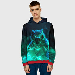 Толстовка-худи мужская Волк с зелеными глазами, цвет: 3D-красный — фото 2