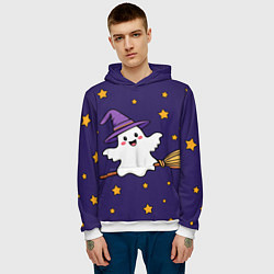 Толстовка-худи мужская Хэллоуин, привидение на метле, цвет: 3D-белый — фото 2