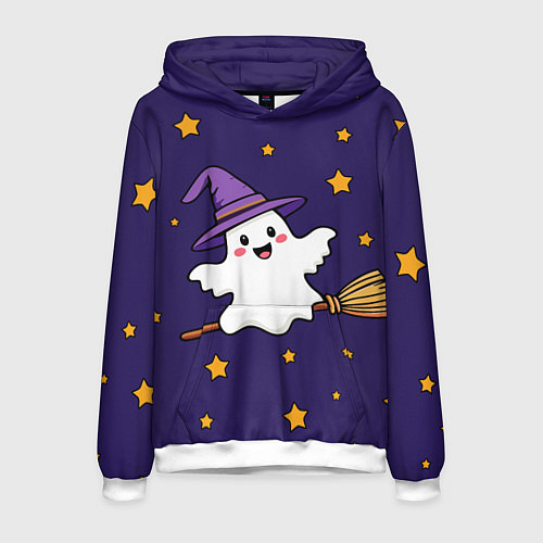 Мужская толстовка Хэллоуин, привидение на метле / 3D-Белый – фото 1