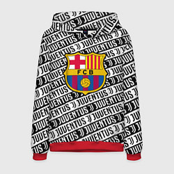 Толстовка-худи мужская Барселона х Ювентус паттерн, цвет: 3D-красный