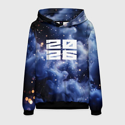 Толстовка-худи мужская 2026 синяя дымка с искрами, цвет: 3D-черный