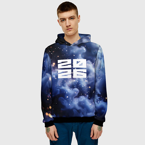 Мужская толстовка 2026 синяя дымка с искрами / 3D-Черный – фото 3