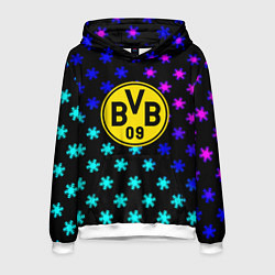 Толстовка-худи мужская Borussia неоновые снежинки, цвет: 3D-белый