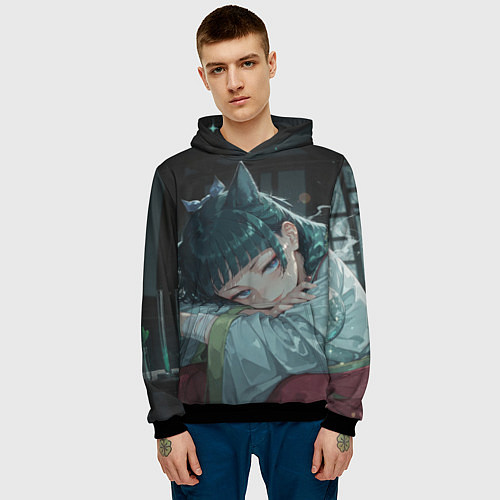 Мужская толстовка Маомао с кошачьими ушками / 3D-Черный – фото 3