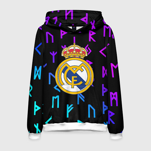 Мужская толстовка Реал Мадрид неоновые символы / 3D-Белый – фото 1