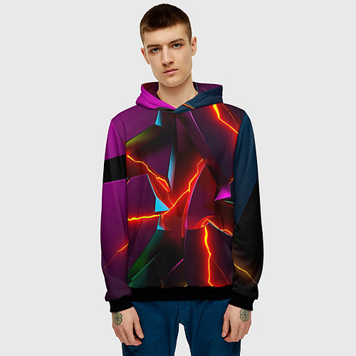 Мужская толстовка Fractures multicolored tiles / 3D-Черный – фото 3