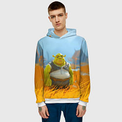 Толстовка-худи мужская Шрек в поле, цвет: 3D-белый — фото 2