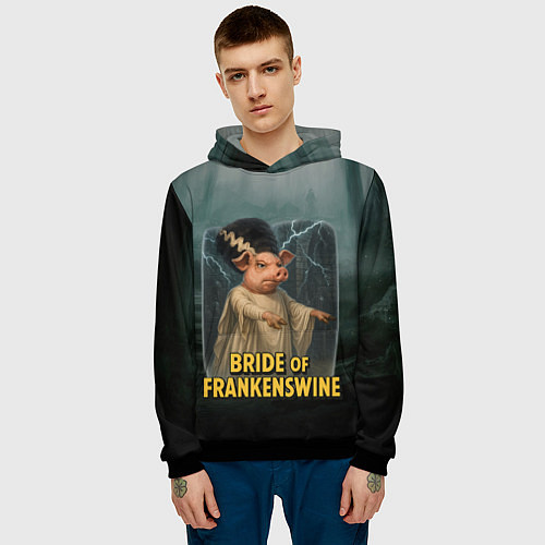 Мужская толстовка Франкенштейн свинья невеста / 3D-Черный – фото 3