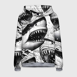 Толстовка-худи мужская Белая акула - стая, цвет: 3D-меланж