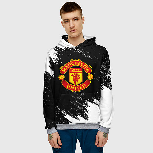 Мужская толстовка Манчестер Юнайтед белые краски / 3D-Меланж – фото 3