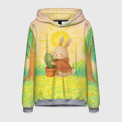 Толстовка-худи мужская Заяц обнимает кактус, цвет: 3D-меланж