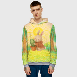 Толстовка-худи мужская Заяц обнимает кактус, цвет: 3D-меланж — фото 2