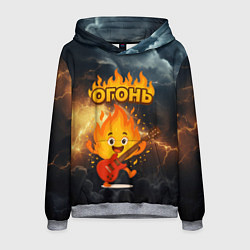 Толстовка-худи мужская Огонь гитарист, цвет: 3D-меланж