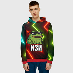 Толстовка-худи мужская Изи - лягушка мем в пиксельных очках, цвет: 3D-красный — фото 2