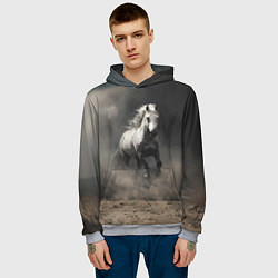 Толстовка-худи мужская Белая лошадь скачет по полю, цвет: 3D-меланж — фото 2