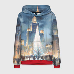 Толстовка-худи мужская Новый год в Москве, цвет: 3D-красный