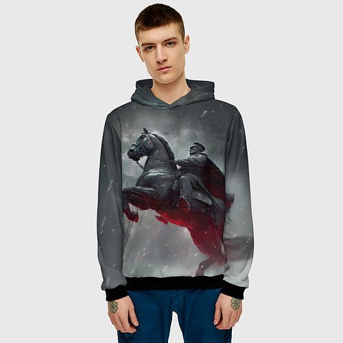 Мужская толстовка Всадник в плаще на коне / 3D-Черный – фото 3