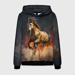 Толстовка-худи мужская Лошадь нарисованная красками, цвет: 3D-черный