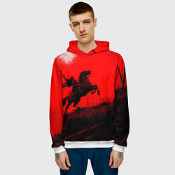 Толстовка-худи мужская Всадник на коне - красный фон, цвет: 3D-белый — фото 2