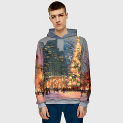 Толстовка-худи мужская Москва - сити и новогодняя елка, цвет: 3D-меланж — фото 2
