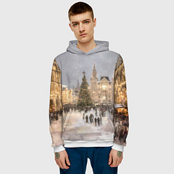 Толстовка-худи мужская Новогодние гуляния в Москве, цвет: 3D-белый — фото 2