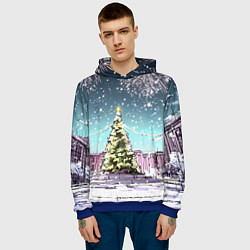 Толстовка-худи мужская Москва - новогодний салют, цвет: 3D-синий — фото 2