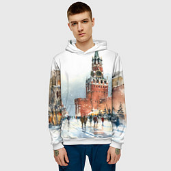 Толстовка-худи мужская Новогодний Кремль, цвет: 3D-белый — фото 2