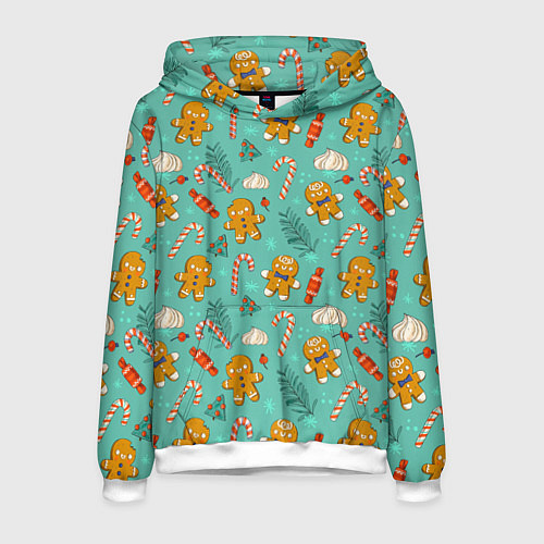 Мужская толстовка Новогодний паттерн печенье с конфетами / 3D-Белый – фото 1