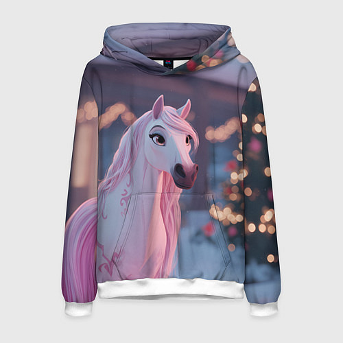 Мужская толстовка Лошадка и новогодняя елка / 3D-Белый – фото 1