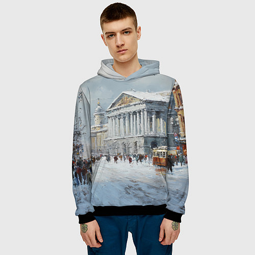 Мужская толстовка Зимний Питер красками / 3D-Черный – фото 3