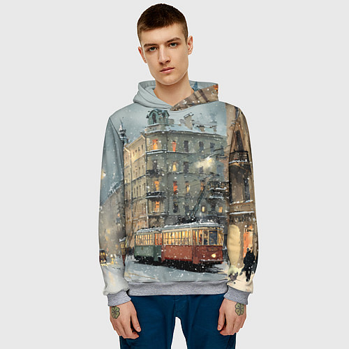 Мужская толстовка Трамваи в зимнем Санкт-Петербурге / 3D-Меланж – фото 3