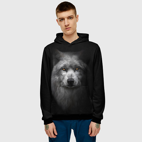 Мужская толстовка Суровый волк с холодным нордическим взглядом / 3D-Черный – фото 3
