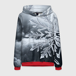 Толстовка-худи мужская Снежинка на черно белое, цвет: 3D-красный