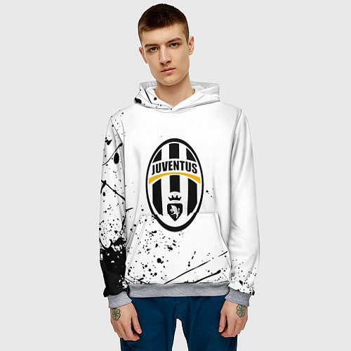 Мужская толстовка Ювентус черные краски всплеск / 3D-Меланж – фото 3