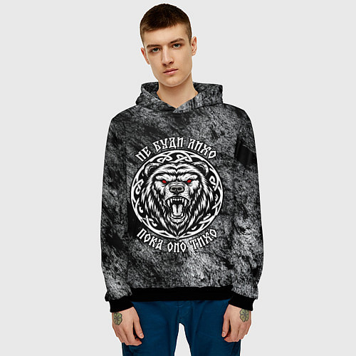 Мужская толстовка Не буди лихо пока оно тихо - медведь русич / 3D-Черный – фото 3