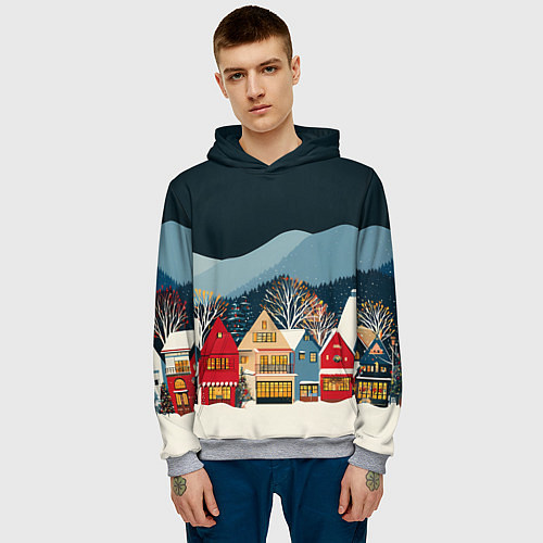 Мужская толстовка Новогодний городок в горах / 3D-Меланж – фото 3