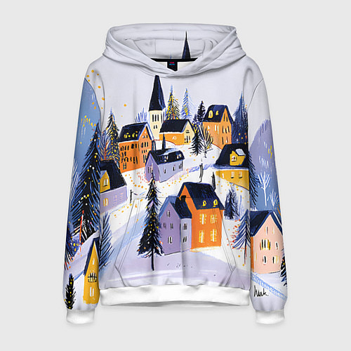 Мужская толстовка Новогодние домики на горе / 3D-Белый – фото 1